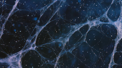 Poster - Intricate spider web with dew drops at dawn