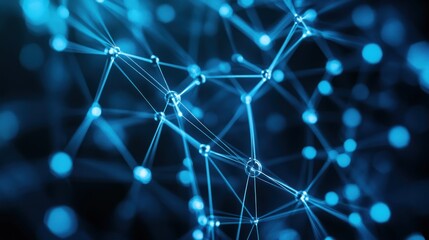 Poster - Abstract blue network nodes, connections, dark background, digital tech concept