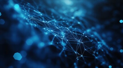 Poster - Abstract blue network connections, digital technology background, data visualization, for tech websites