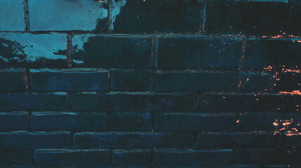 Poster - Dark stained brick wall texture with chips for background design