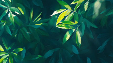 Leinwandbilder - Sunlight filtering through lush green leaves for nature background design
