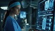 © Chandlerlikes - In a sleek, modern hospital, women in scrubs collaborate on a laptop, their faces illuminated by the glow of screens. Medical charts and diagrams fill the digital space, as they strategize and plan