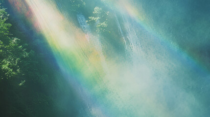 Poster - Majestic waterfall with mist and vibrant rainbows in serene nature