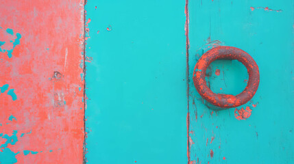 Poster - Rustic aged wooden fence with vibrant paint colors and weathered texture for creative background design