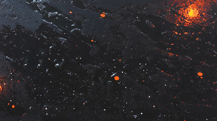 Poster - Urban evening scene with wet asphalt texture and reflective lights