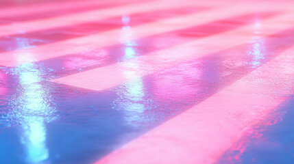 Poster - Vibrant wet pavement with neon reflections and textured surface for urban design