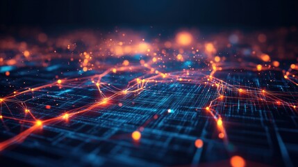Aufkleber - Abstract technology background featuring glowing lines and dots on a dark surface for digital design