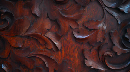 Aufkleber - Intricate wooden texture with carved leaf patterns for rustic design