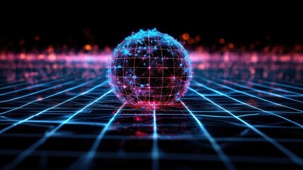 Aufkleber - Sphere with intersecting lines and dots representing a global network and data connections