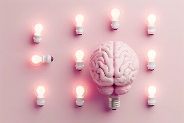 Poster - Idea, brain, paws, on a pink background