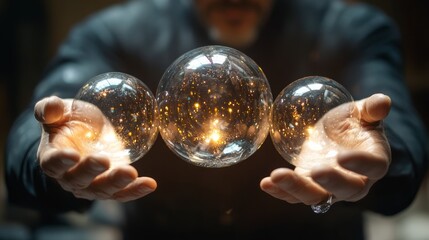 Wall Mural - Magician performing tricks with floating crystal balls 