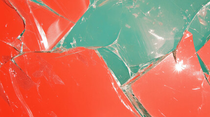 Aufkleber - Abstract design with broken glass and fabric pieces in red and green