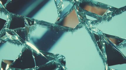 Poster - Abstract reflection of broken glass fragments with mirrored surfaces for creative design