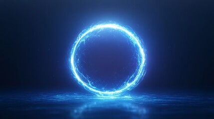 Wall Mural - a glowing blue energy ring is floating against dark space