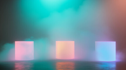 Poster - Colorful podium display with spotlights and ambient lighting for modern design