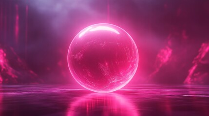 Wall Mural - a luminous glowing sphere floats with its reflection in ambient space