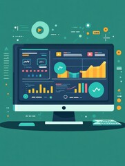 Leinwandbilder - Data analysis dashboard with charts and visualizations on a computer screen in a modern workspace. Generative AI