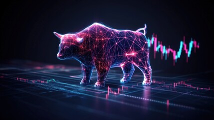 Poster - Bull on a digital background with abstract elements and photographic effects