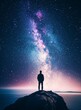 © Jamlong - Majestic Night Sky with Silhouette of Person Gazing at Stars