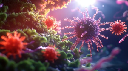 Poster - close up image of a cell illuminated by bright light showcasing intricate details and textures