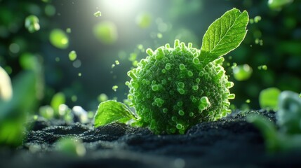 Poster - Green plant with water droplets on leaves captured in a close-up photograph showcasing natural beauty and detail