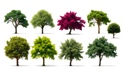 Poster - a collection of ten various tree species isolated on a white background, these images are perfect for adding realistic detail to your designs. They come in a variety of shapes and sizes.