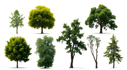 Poster - a collection of eight different types of trees isolated on white background