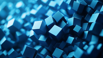 Poster - Abstract blue cubes 3d render background texture design illustration art dark deep style vivid block