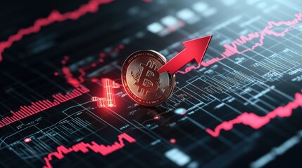 Poster - Bitcoin cryptocurrency symbol with digital graphics representing finance and technology concepts