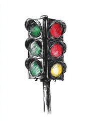 Poster - traffic light hand drawn outline doodle icon. spotlight, crossroads, city traffic regulation and saf