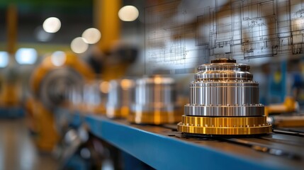 Poster - detailed close-up of shipbuilding components with engineering blueprints in industrial setting showc