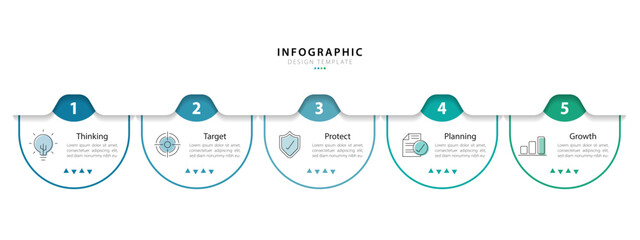 Aufkleber - Timeline Creator infographic template. 5 Step timeline journey, calendar Flat simple infographics design template. presentation graph. Business concept with 5 options, gantt vector illustration.