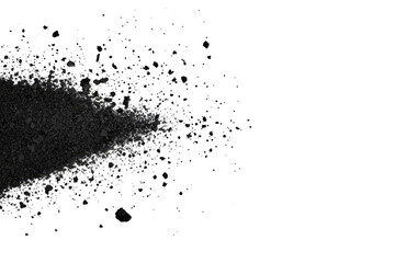 Poster - Scattered particles falling against a white backdrop. Spray effect prominent. Black drops scatter randomly. Handmade grunge texture