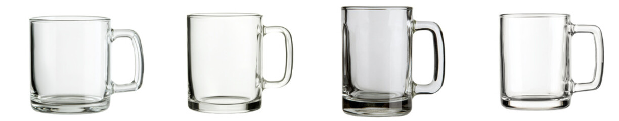 Poster - A round-handle glass mug, transparent and isolated, on a white background