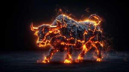 Poster - Metal sculpture of an elephant made from fire and mixed media art displayed in an outdoor setting