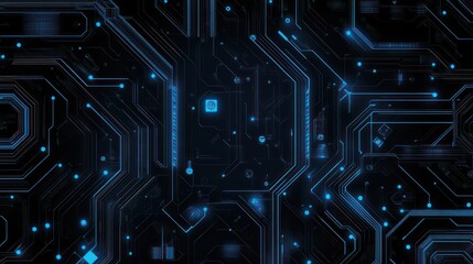 Poster - Futuristic Circuit Board Glowing Blue, Tech Background