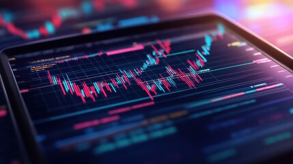 Poster - Smartphone displaying stock market chart with financial data and analysis concept on screen