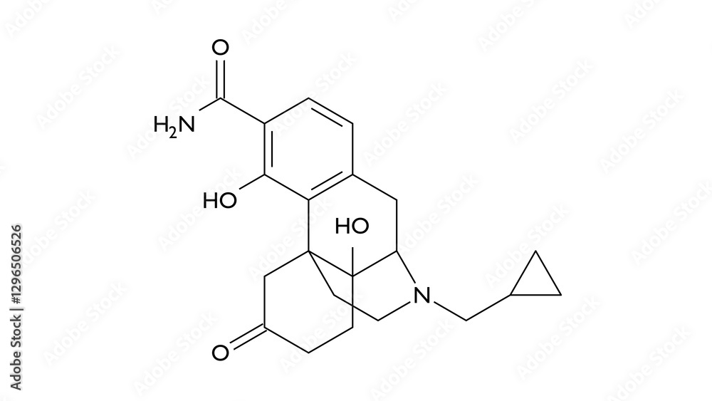 samidorphan molecule, structural chemical formula, ball-and-stick model ...