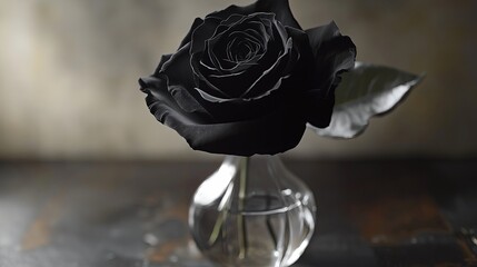 Poster - A high-contrast black rose in a glass vase.