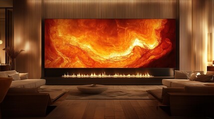 Poster - Cozy Living Room with Fireplace and Warm Lighting