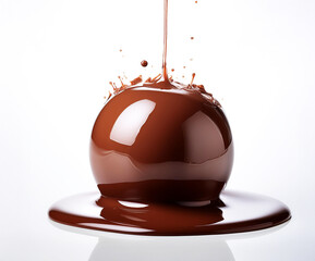 Wall Mural - Exquisite chocolate sphere on a white background. Smooth surface, perfect shape and deep chocolate color create a luxurious effect. A popular dessert with a surprise inside.
