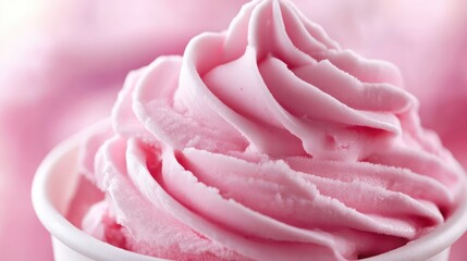 Poster - A close-up of a frozen yogurt swirl in a cup, fresh and creamy texture highlighted by soft natural lighting.