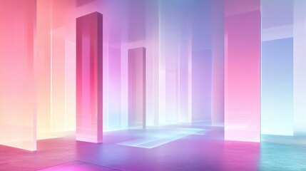 Poster - A colorful concert stage illuminated by beams of light, soft fog, and glowing effects, offering plenty of space for text.