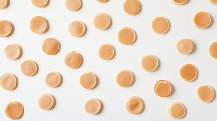 Poster - A fun and playful arrangement of mini pancakes scattered across a neutral background, creative composition with negative space.
