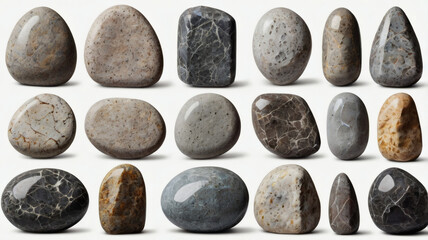 Fototapete - a collection of various smooth stones, showcasing a variety of shapes, colors, and textures 
