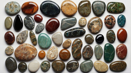 Fototapete - a collection of various colorful stones arranged on a surface, showcasing their natural beauty and diverse textures