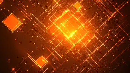 Poster - Abstract orange glowing squares, network, technology background