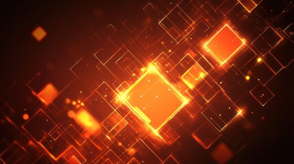 Poster - Glowing orange squares, digital network, abstract background, tech presentation