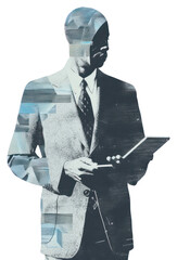 Wall Mural - png photo collage of businessman looking tablet jacket accessories accessory.