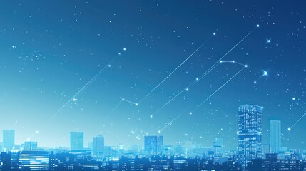 Poster - Night city skyline, digital network, starlit sky, connection, tech background